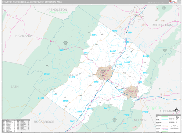 Staunton-Waynesboro, VA Metro Area Wall Map